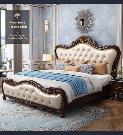 Europäisches Luxus-Doppelbett, modernes weißes King-Size-Doppelbett mit ästhetischem Rahmen, hochwertiges, schlafendes, beleuchtetes Deux-Tischmöbel für Schlafzimmer