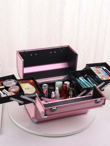 Makeup Train Case Aluminum Alloy Case Pedicure Tool Box with Handle Cosmetic Box Portable Makeup Case Organizer.