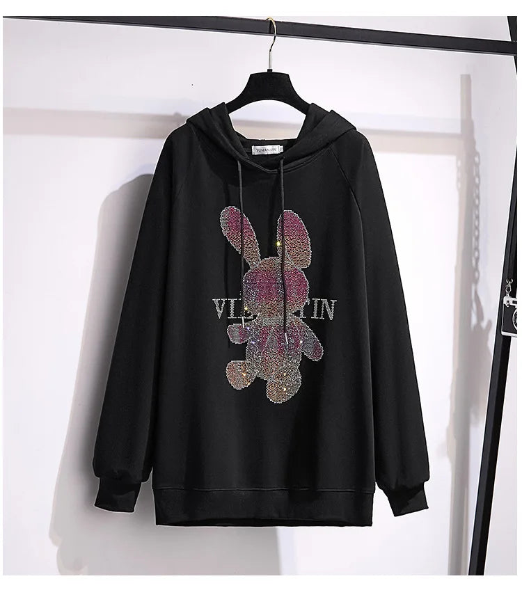 175Kg Plus Größe frauen Fehlschlag 170 Herbst Winter Neue Lose Fleece Cartoon Mit Kapuze Sweatshirt Schwarz Weiß 6XL 7XL 8XL 9XL 10XL 11XL