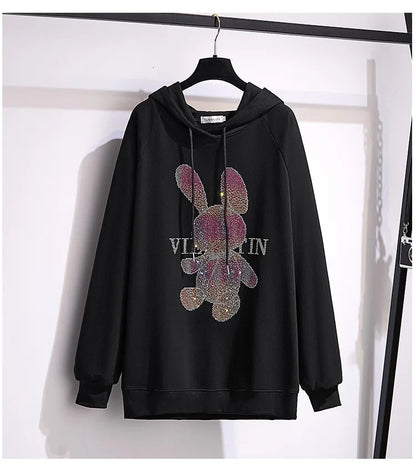 175Kg Plus Größe frauen Fehlschlag 170 Herbst Winter Neue Lose Fleece Cartoon Mit Kapuze Sweatshirt Schwarz Weiß 6XL 7XL 8XL 9XL 10XL 11XL