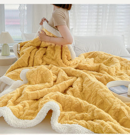 Double Layer Fleece Blanket Autumn Winter Thick Warm Office Nap Throw Blankets for Sofa Bed Single Double Soft Plush Comforter.