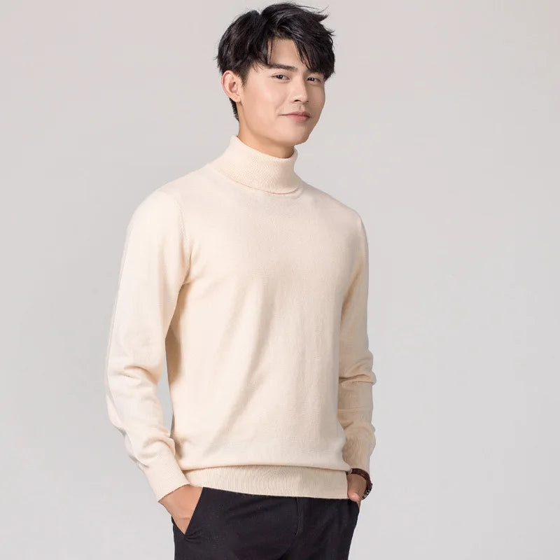 Cashmere Wool Solid Autumn Winter Men's Warm Turtleneck Knit Loose Long Sleeve Sweater Casual Comfortable Pullover Thick Sweater