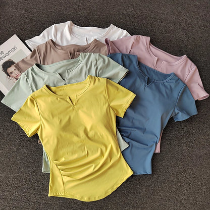 Women's  Sports Shirts Yoga Short-sleeved T-shirt Padded Tight Training T-Shirt Breathable Quick-dry Running T-Shirt Fitness Top.