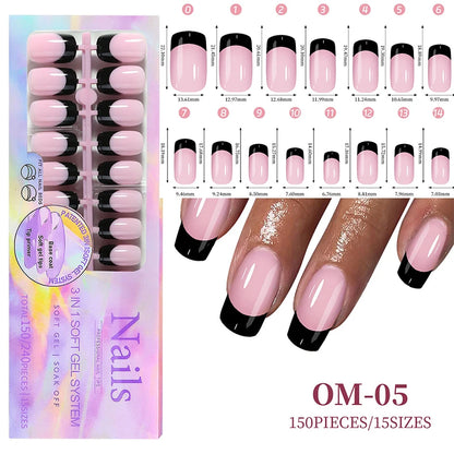150Pcs/Box Acrylic Press on Nails Full Cover Fake False Tips Soft Gel Extension T-shaped Oval Capsule Almond Sculpted Salon DIY