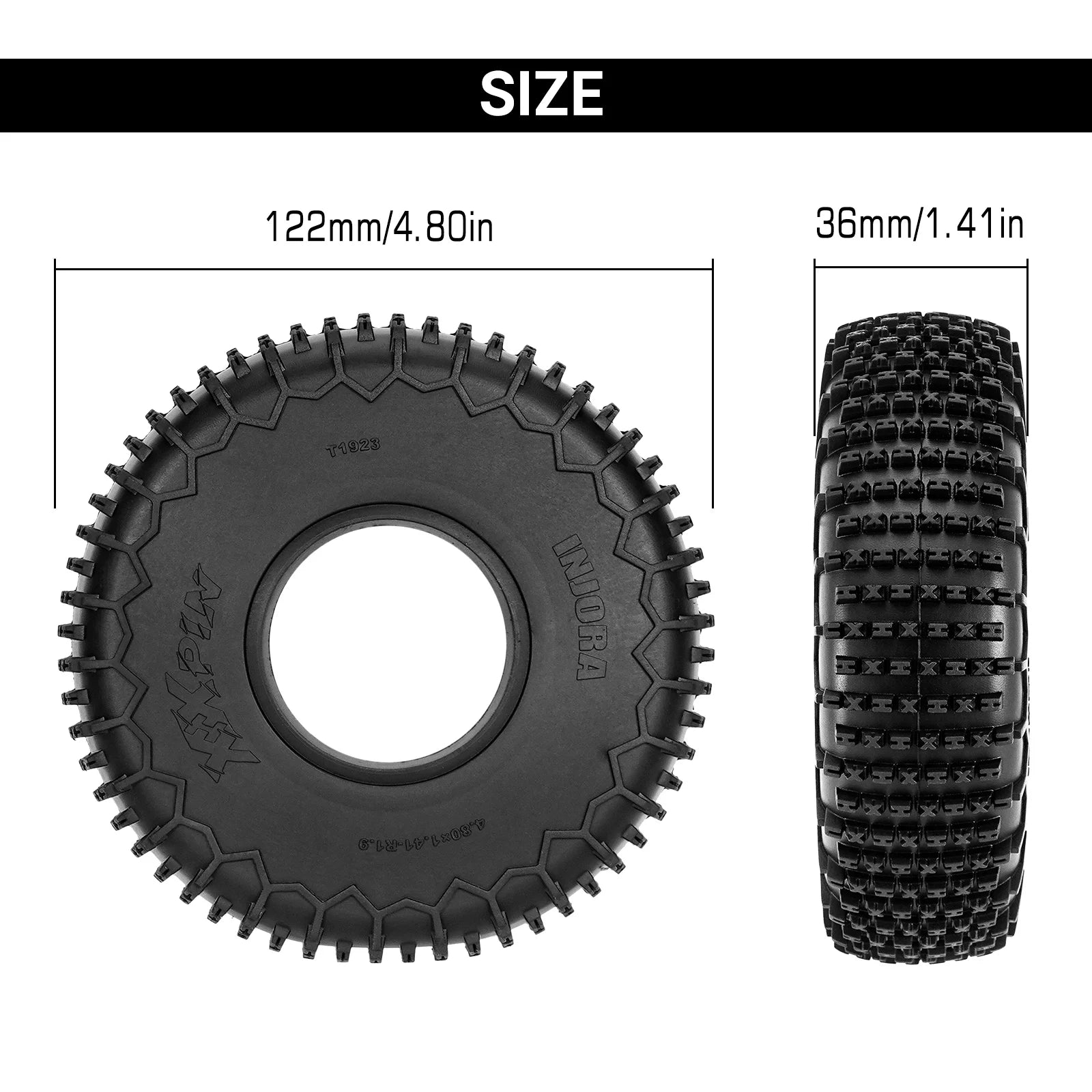 INJORA S5 122*36mm 1.9" XHX Pin Wheel Tires for 1/10 RC Crawler Car (T1923).