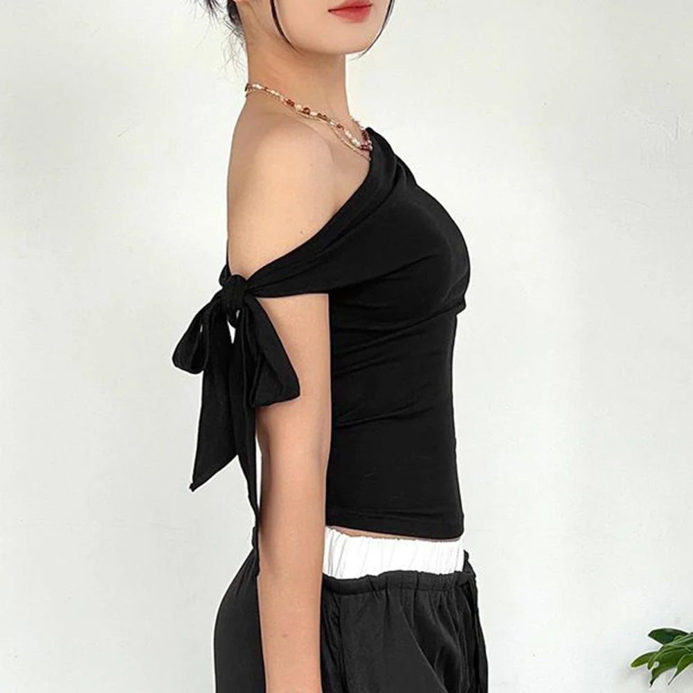 Vacation Styles One-Shoulder Cropped Top Women One Shoulder Top Casual Applicable For Vacation Brand New Condition.