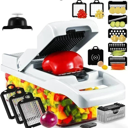 12/22 in 1 Multifunctional Vegetable Cutter Manual Food Chopper Potato Shredder Vegetable Slicer with Container Kitchen Gadget.