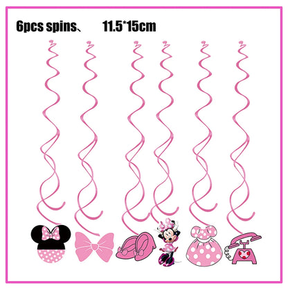 Disney Minnie Mouse Birthday Party Decoration Pink Minnie Paper Cups Plates Napkin Tablecloth Tableware Balloosn Baby Shower Kid.