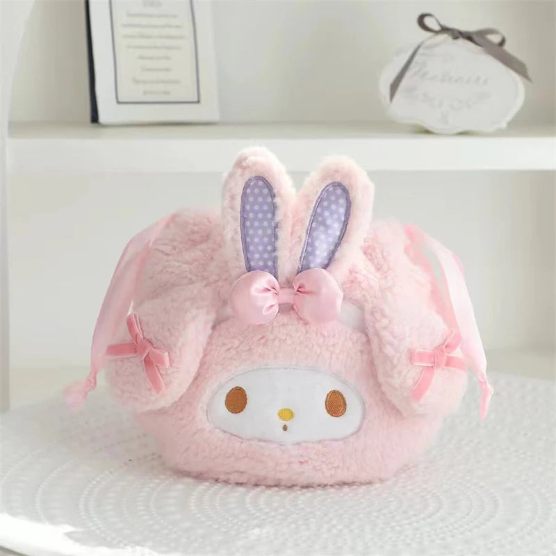 Cute My Melody Sweet Piano Cosmetic Bag Lovely Pink Drawstring Bag Kawaii Jewel Case Japanese Style Plush Bag Gifts Girl.