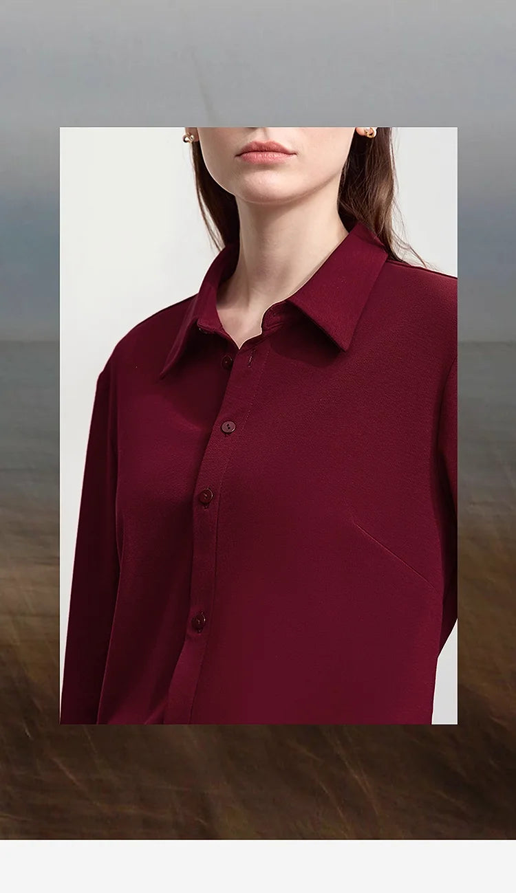 AMII Office Lady Shirt 2025 Autumn New Minimalism thick Long Sleeves Blouse Elastic Cotton Lapel Women's Clothing 12553079.