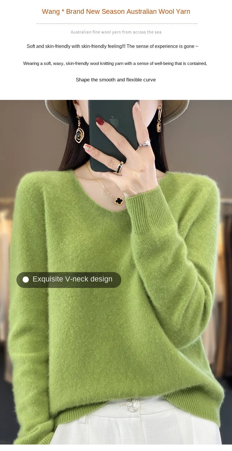 2024 100% Merino Reine Wolle V-ausschnitt Herbst Und Winter Pullover Pullover Neue Kaschmir Pullover frauen Beiläufige Gestrickte Top DMR201.