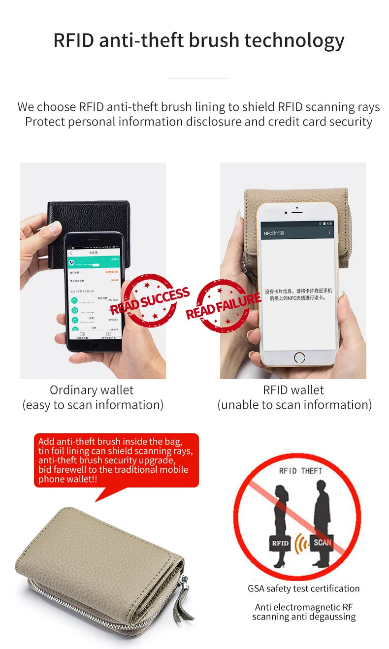 Genuine Leather Women Wallet Small Zipper Coin Wallet Female Short Cow Leather Women Purse RFID Card Money Bag Gift for Women.