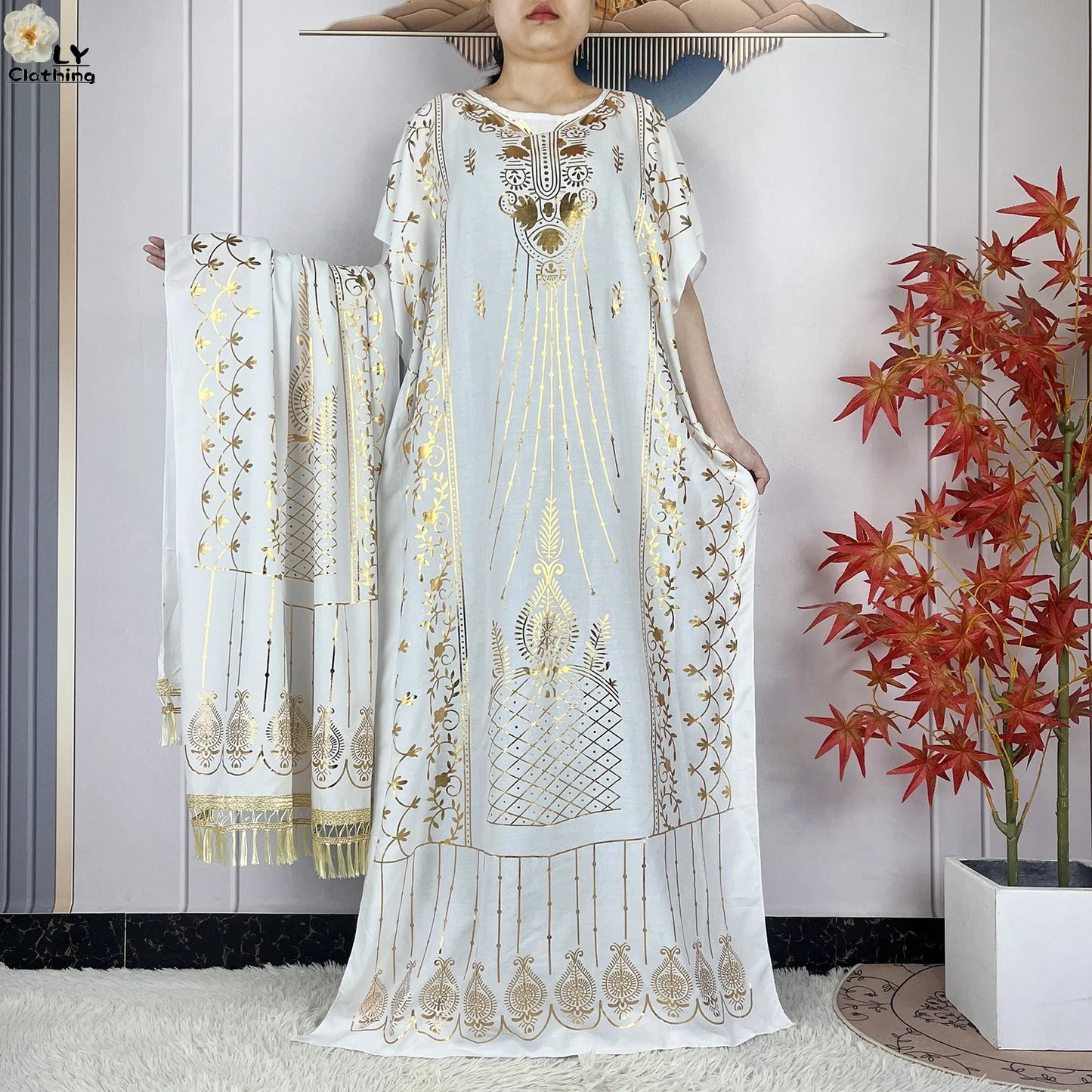 Neue Sommer Abaya für Frauen lässig Kurzarm weiches Baumwoll kleid Dubai Kaftan lose Dame Maxi Islam afrikanisches Kleid mit großem Schal