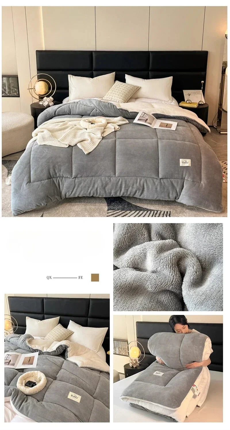 Winter Quilt Blanket Double Sided Velvet Lamb Cashmere Double Bed Quilts King Queen Full Size Bed Duvet Thicken Comforter Core
