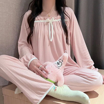 Neues 2-teiliges Set Damen pyjamas Homewear Frühling und Herbst Milch seide Langarmhose Pyjama Damen Casual Homewear.