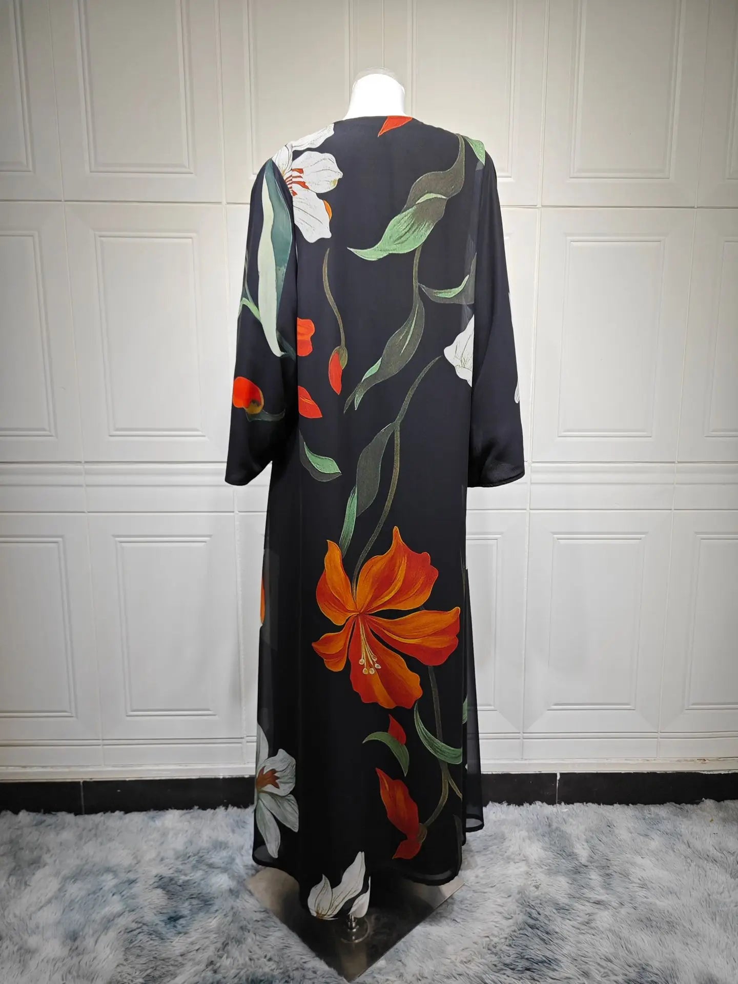 Uni Dubai Fashion Floral Print Open Abaya Muslim Elegant Cardigan With Hijab Scarf 2025 Feminine Clothes