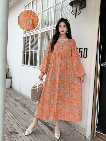Kleid Frauen Kleidung plus Größe Frühling Sommer böhmischen Strand koreanischen Stil Blumen Vintage Vestidos Robe lose Kleider übergroß.