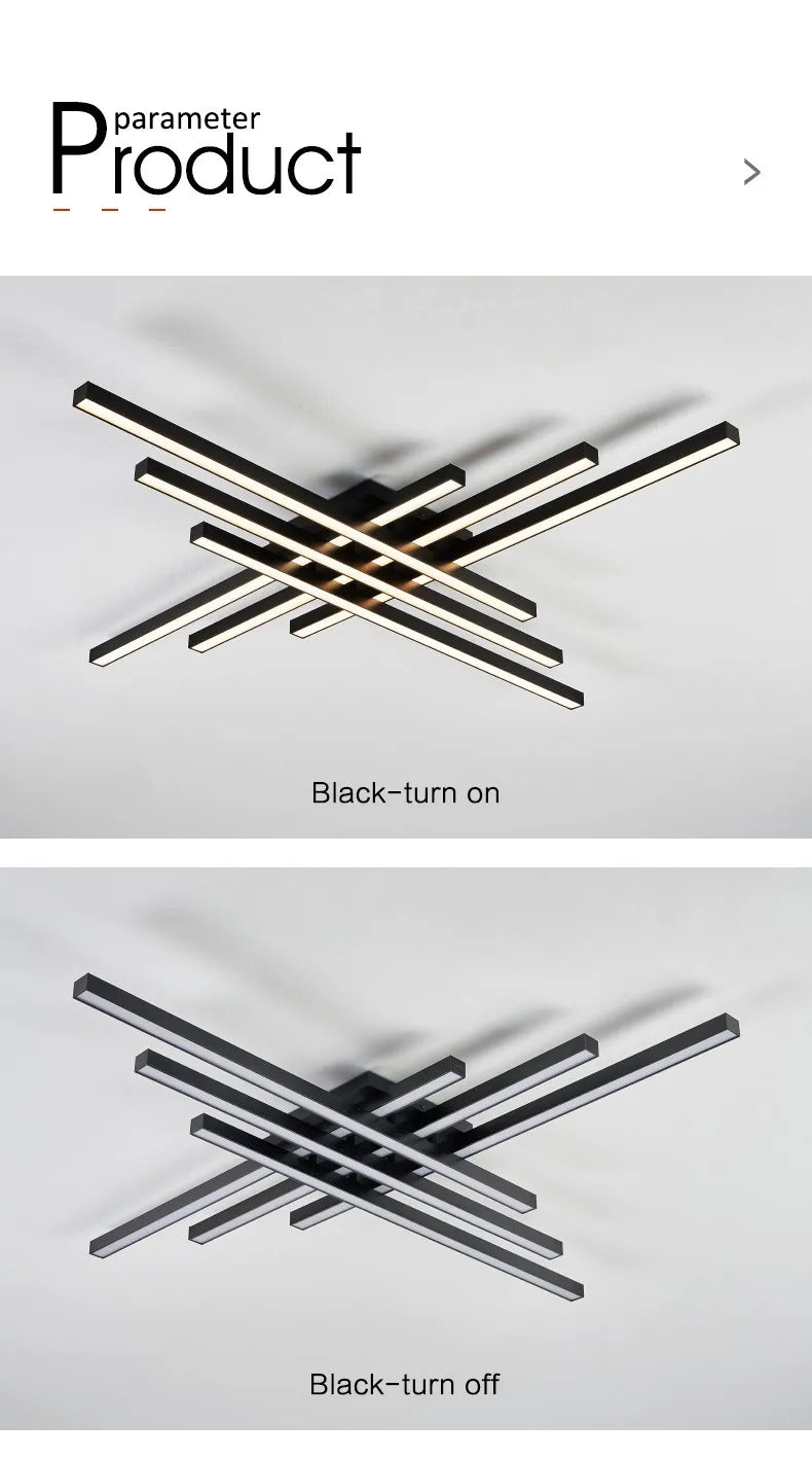 Schwarz Kronleuchter quadratische Schlafzimmer Lampen Wohnzimmer Lampe LED Deckenleuchte Nordic minimalistische kreative LED Deckenleuchte Streifen Lichter.
