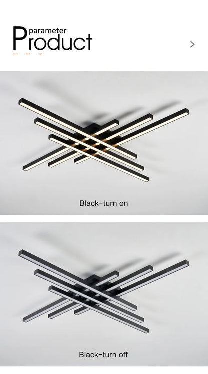 Schwarz Kronleuchter quadratische Schlafzimmer Lampen Wohnzimmer Lampe LED Deckenleuchte Nordic minimalistische kreative LED Deckenleuchte Streifen Lichter.