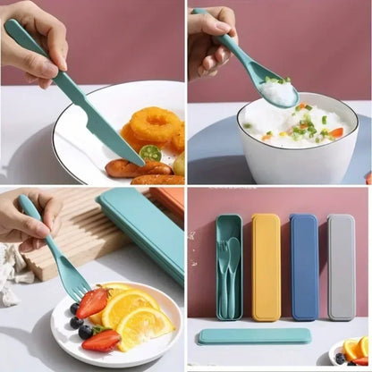 3In1 Portable Cutlery Set Reusable Home Travel Utensil Set Fork Spoon Knife with Box Dinnerware Set Picnic Camping Tableware.