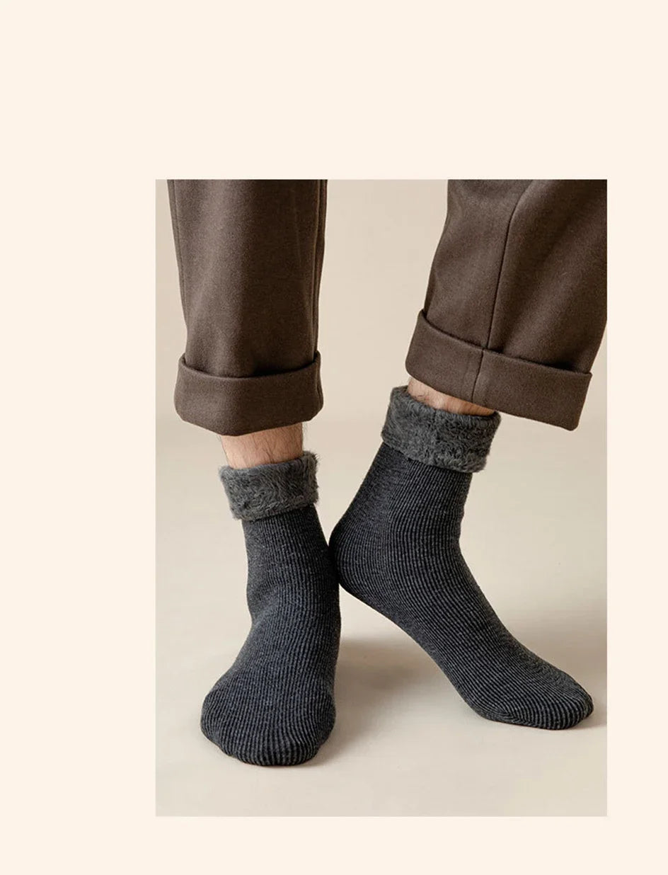 2 Pairs Men Winter Socks Warm Thicken Thermal Snow Boots Solid Color Floor Socks Soft Outdoor Anti-Cold Cashmere Socks.