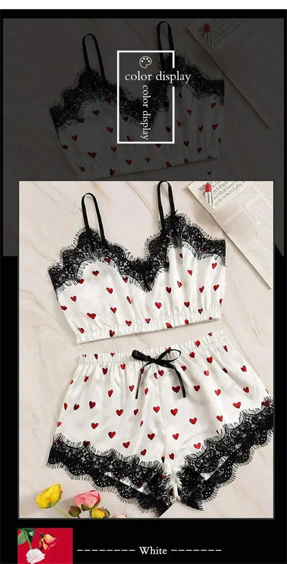 2PCS Pyjama Anzug Frauen Mode V-ausschnitt Stretch Satin Spitze Sexy Dessous Bowknot Pyjamas Schlaf Shorts Set Nachtwäsche Sling Set neue.