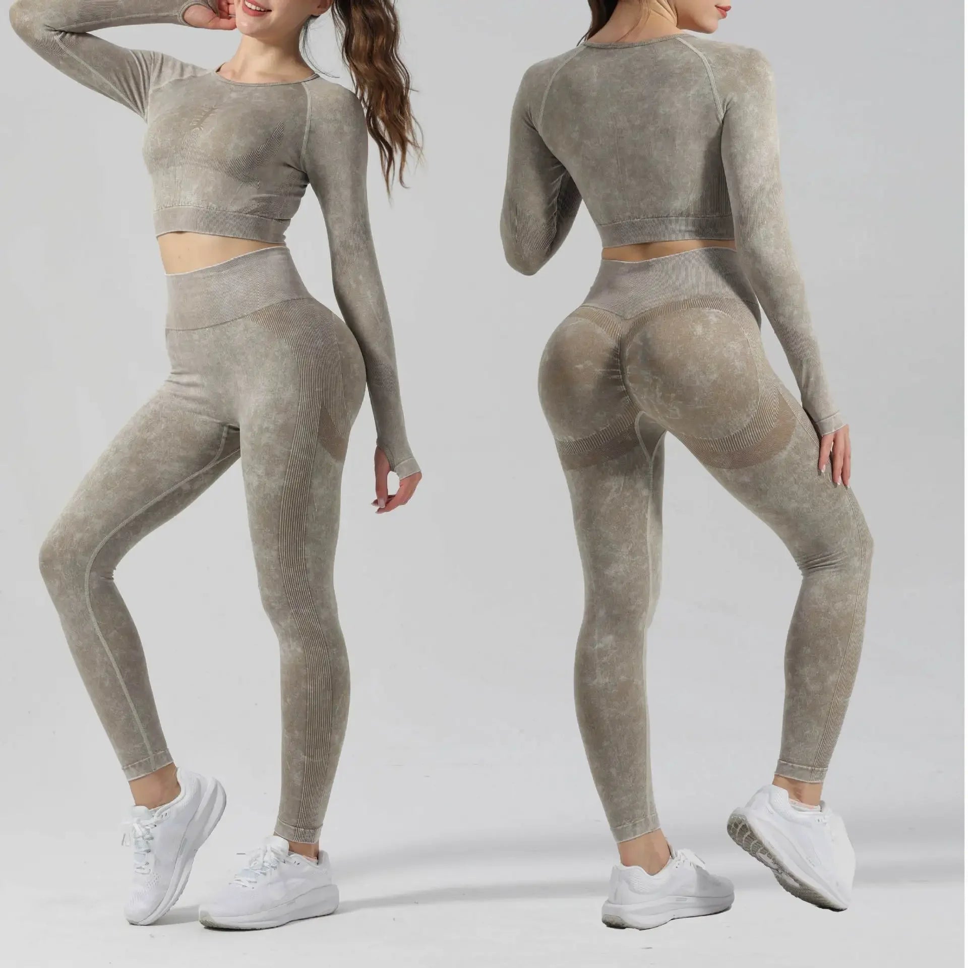 High Waist Yoga Pants Sand Washed Seamless Peach Butt Fitness Sportswear Tight Long Trousers for Women Autumn Season.