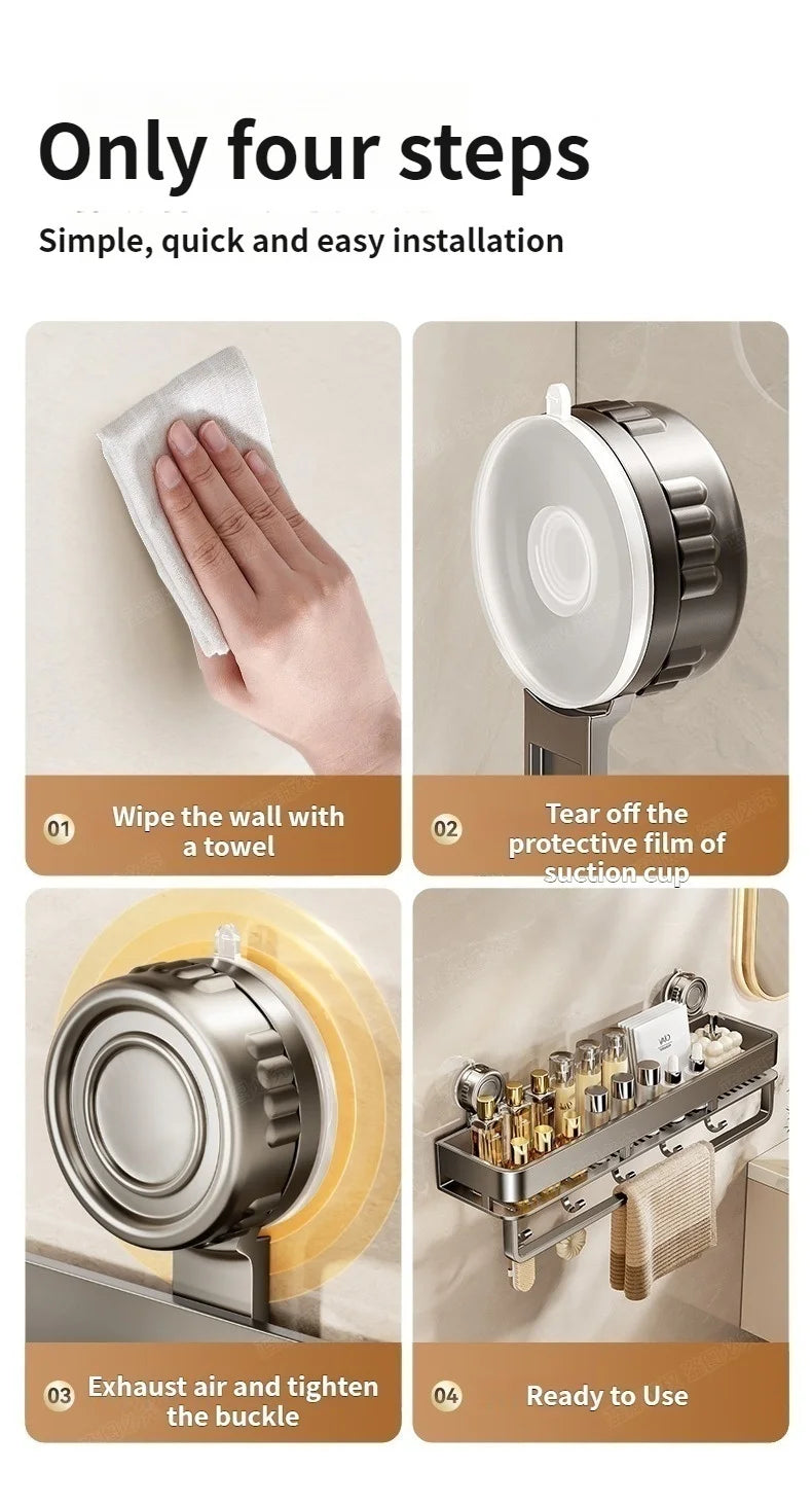 Kein Bohren Saugnapf Saug Badezimmerregal an der Wand Badezimmerregal Toilettenraum Aluminium Hängeregal Badezimmer Organizer Hängen