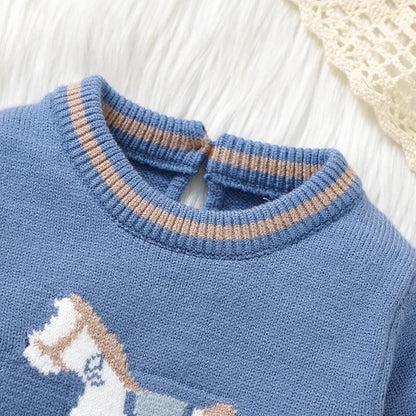 Baby Strampler Blau Langarm Stricken Neugeborenen Jungen Overalls Playsuits Herbst Winter Infant Unisex Outfits Ein Stück Kinder Kostüme.