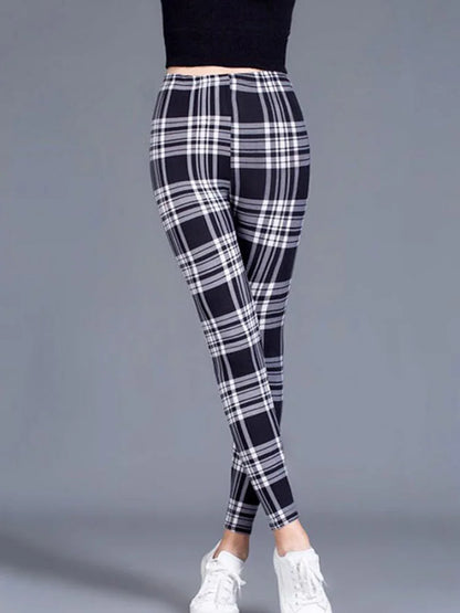 CUHAKCI Mode Plaid Druck Leggings Frauen Sexy Fitness Leggins Grid Floral Streifen Hosen Hohe Taille Bleistift Hosen.