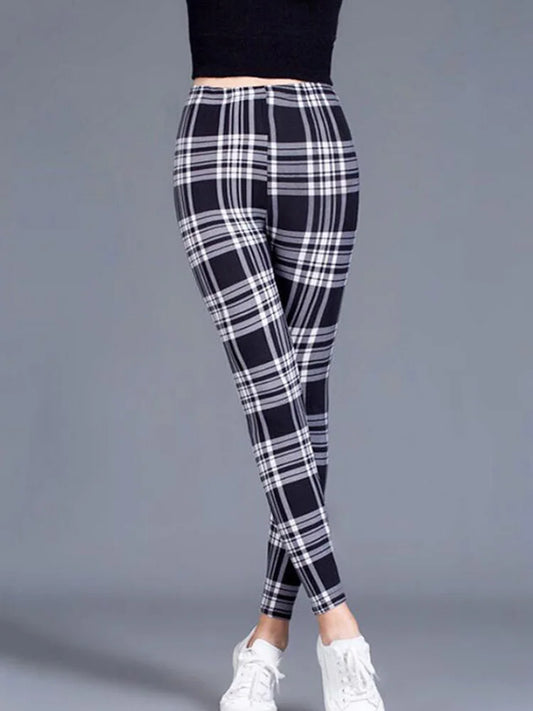 CUHAKCI Mode Plaid Druck Leggings Frauen Sexy Fitness Leggins Grid Floral Streifen Hosen Hohe Taille Bleistift Hosen.