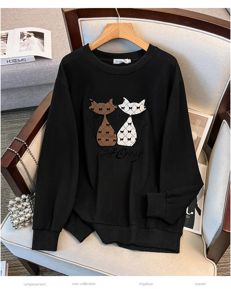 175 kg Plus Size Damen Büste 170 Herbst Cartoon Langarm Sweatshirt Schwarz Grau 5XL 6XL 7XL 8XL 9XL