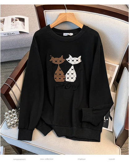 175 kg Plus Size Damen Büste 170 Herbst Cartoon Langarm Sweatshirt Schwarz Grau 5XL 6XL 7XL 8XL 9XL