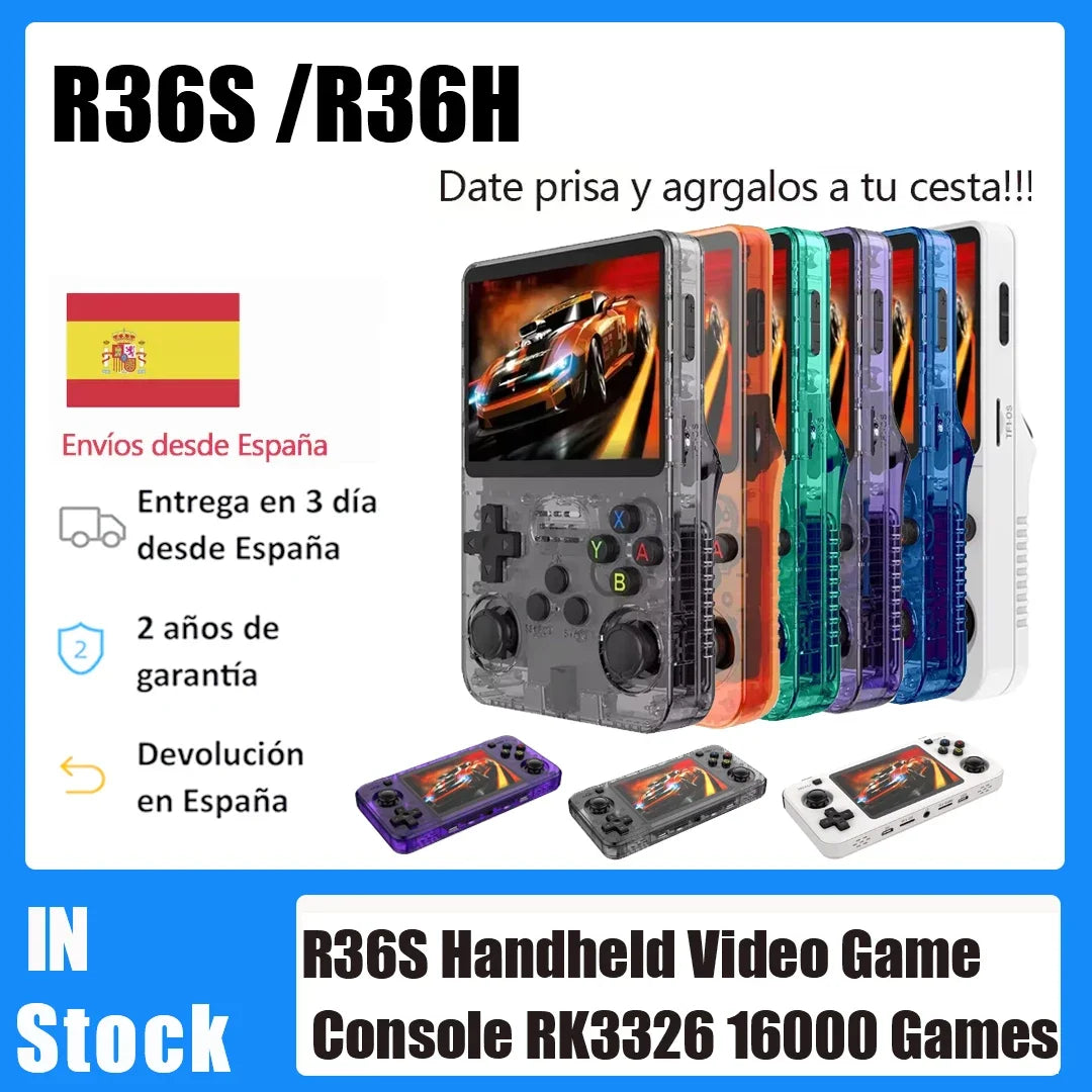 R36S /R36H Retro Handheld Video Game Console Linux System 3.5 Inch IPS Screen Portable Pocket Video Player R35S 64GB 15000 Games.