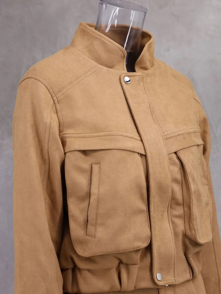 Retro-Jacke, modisch, Frühling und Herbst, lässig, lockere Tasche, langärmelig, trendig, cool, vielseitig, hochwertige Damen-Kurzjacke.