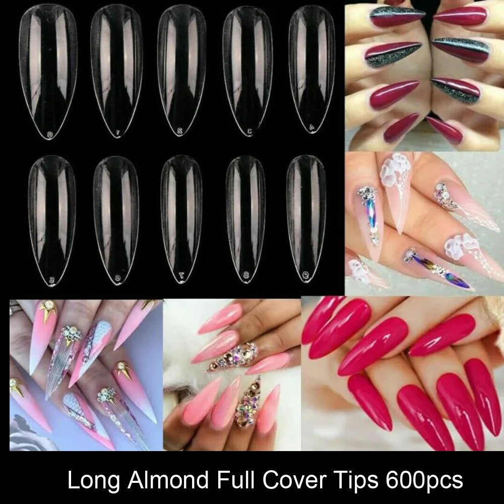 600Pcs Extra Long Hawk Curved Nail Tips Half Cover Eagle Claw Curve False Nails Extension 10 Sizes Bag Packaging for Art Salon *.