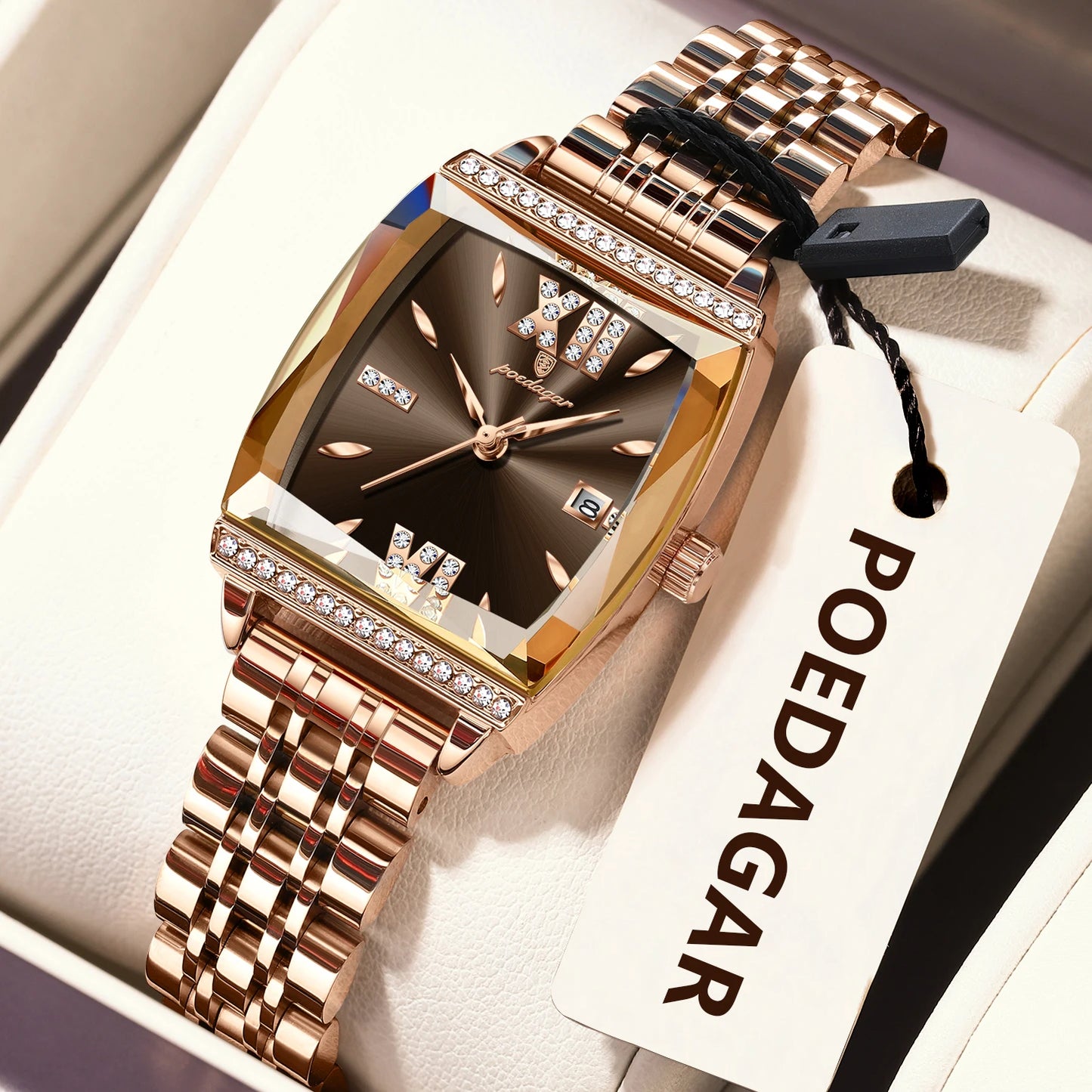 POEDAGAR Diamond Luxury Watch For Woman High Quality Waterproof Date Ladies Quartz Watch Stainless Steel Women Watches Reloj+Box