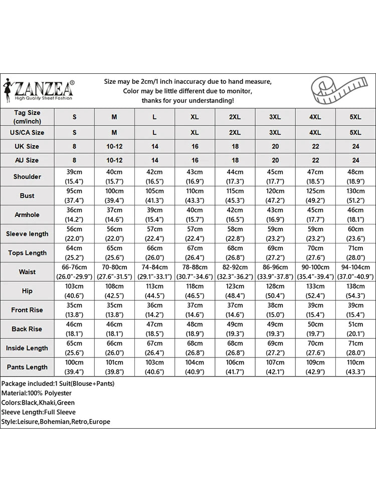 2025 ZANZEA Stylish Autumn 2 Piece Sets Women Outfit Casual V Neck Long Sleeve Tops Pant Set Solid Loose Work Tracksuit Oversize.