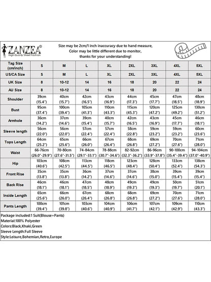 2025 ZANZEA Stylish Autumn 2 Piece Sets Women Outfit Casual V Neck Long Sleeve Tops Pant Set Solid Loose Work Tracksuit Oversize.