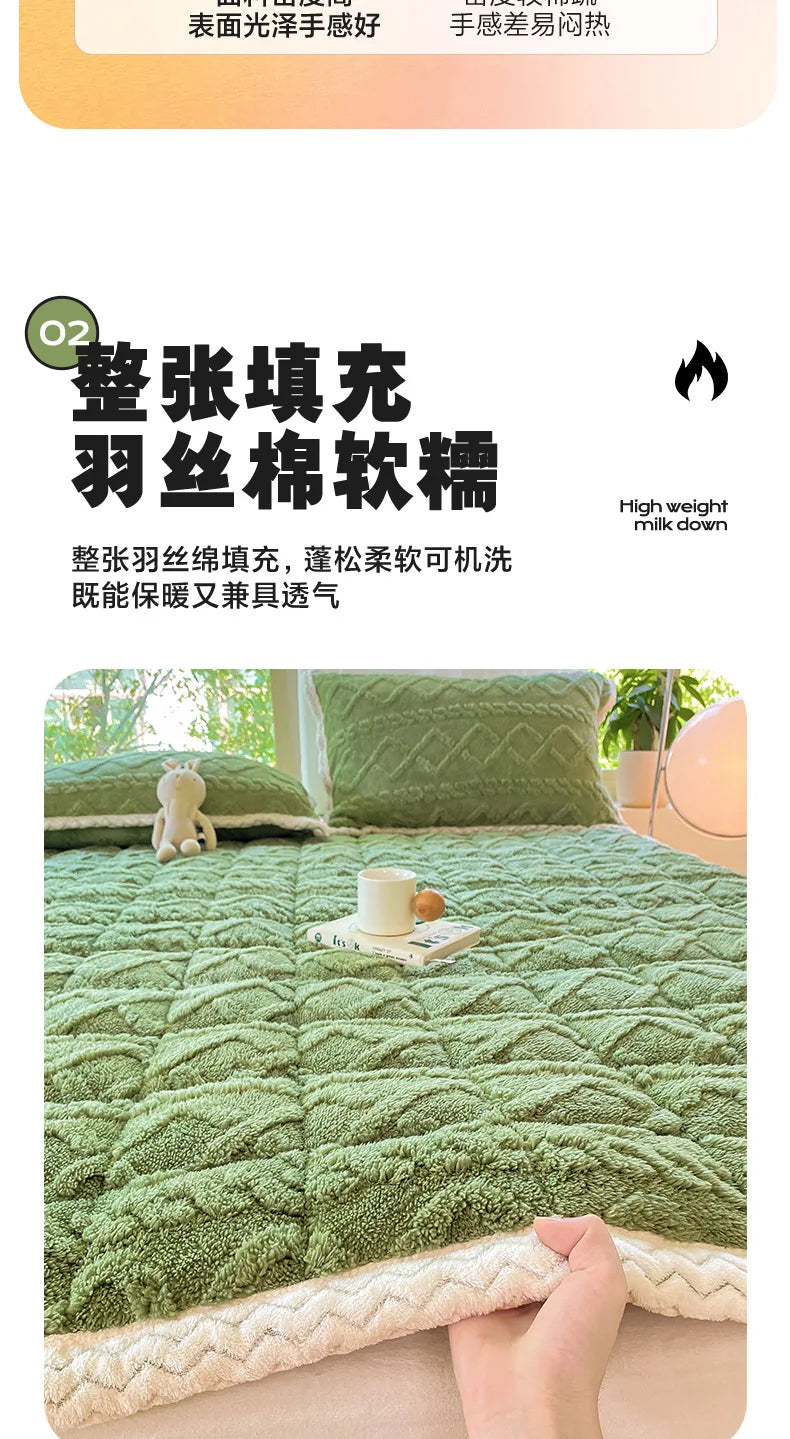 Winter Taft Velvet Mattress Topper Pad Fleece Bedspread Fold Non-slip Thin Tatami Mat Student Dormitory Bed Sheet Mattress Cover.