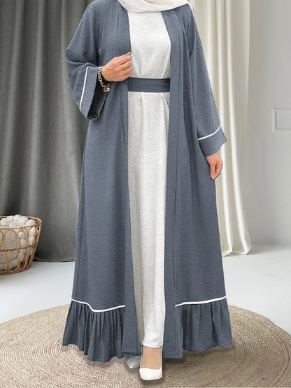 Open Kimono Abaya Damen Dubai Islam Muslim Modest Dress Set Abayas For Women Kaftan Kebaya Caftan Marocaine Robe Femme Musulmane.