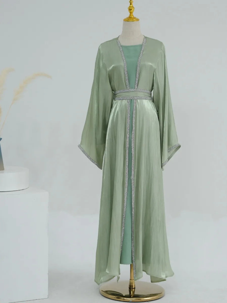 Muslim Abaya for Women Eid Dress 2 Piece Set Diamond Morocco Ramadan Lace-up Abayas Kaftan Islam Cardigan Dubai Arab Long Robe