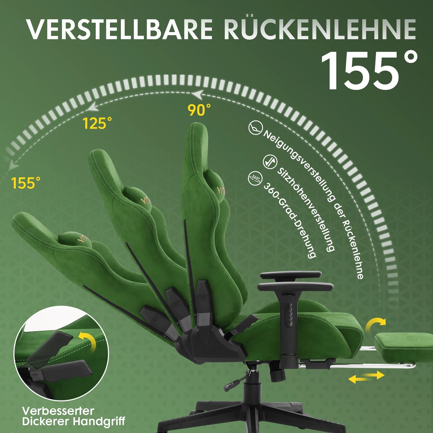 Gaming-Stuhl, luxuriöser, atmungsaktiver Bürostuhl aus Wildlederimitat, Spielstuhl, ergonomischer Gamer-Stuhl mit Fußstütze, Kopfstütze, Lendenpolster
