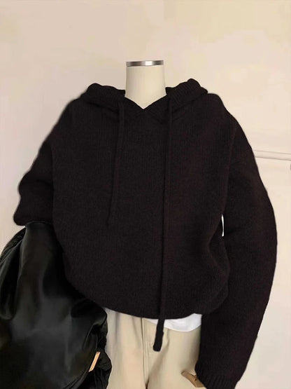 Autumn Knitted Hoodie for Women Korean Loose Thick Warm Casual Sweatshirt Bf Solid Simple Basic All Match Pullover Sweater New.