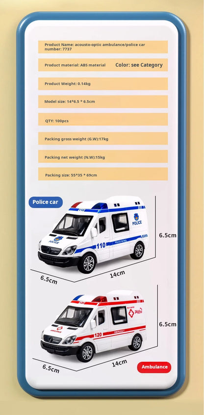 1:32 Mini Alloy Car Diecast Ambulance Fire-Truck Policecar Model Sound And Light Vehicle Simulation Collection Gifts Toys Boys.