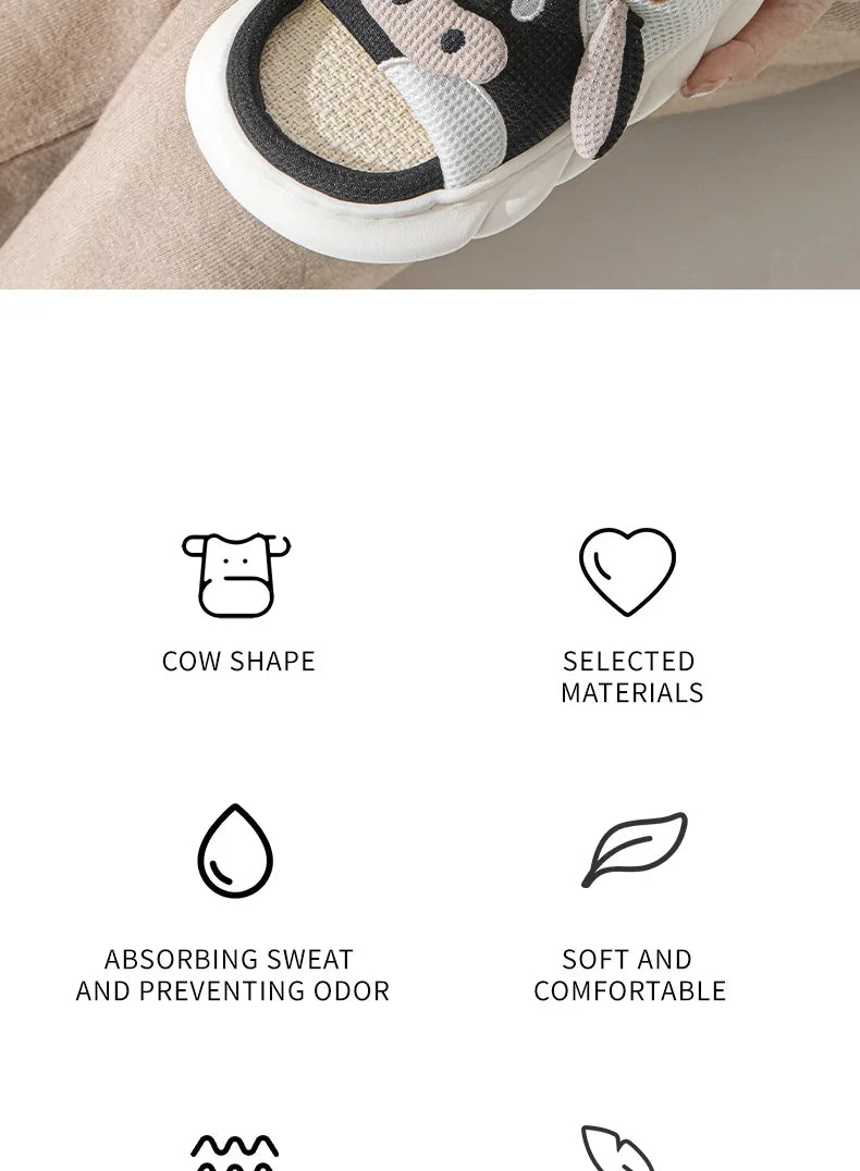 Shevalues Plush Cartoon Milk Cow Slippers Winter Women Slippers Furry Non-Slips Women Cotton Slides Couples Soft Cozy Flat Shoes