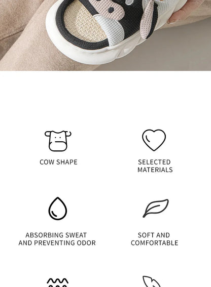 Shevalues Plush Cartoon Milk Cow Slippers Winter Women Slippers Furry Non-Slips Women Cotton Slides Couples Soft Cozy Flat Shoes