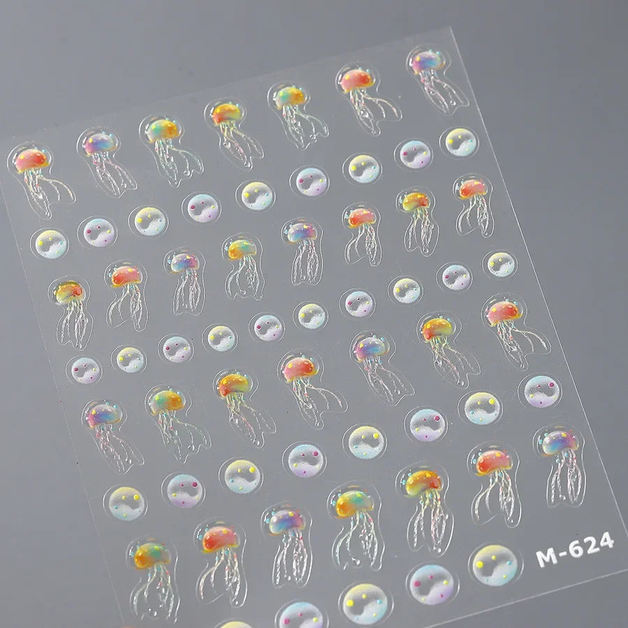 Ocean Theme 5D Nail Sticker Summer Beach Seashells Starfish Conch Scallop Shell Coral Self Adhesive Decoration Manicure Decal