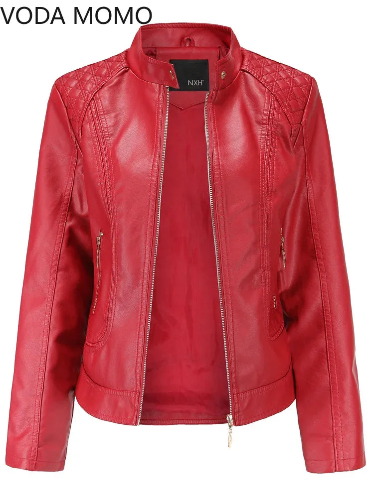 Women's Elegant Stand-up Collar Solid Jacket 2022 Female Three-dimensional Pattern Coat S-4XL New Pu Faux Leather Jacket Women.