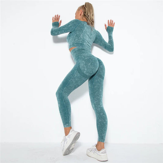 Hamidou Cropped Top Gym Set Seamless Women Yoga Workout Set Fintess Clothing Push Up Leggings Sport Wear Women Suits Tracksuit.
